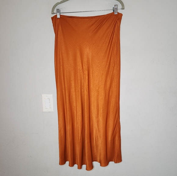 & Other Stories Orange Satin Midi Skirt Size 12 - Picture 14 of 16
